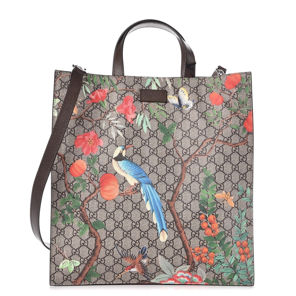 SOLD Gucci Soft GG Supreme Monogram Tian Vertical Tote Beige Multicolor